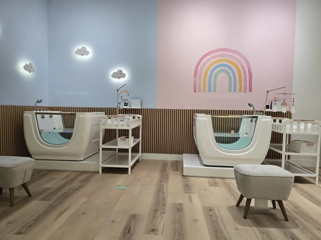 The hydrotherapy suite at Dolphin Dive with two infant float tubs